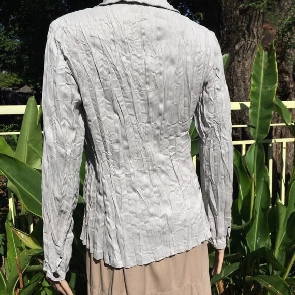 Issey Miyake FETE Long Sleeve Gray Pleated Microsuede Button-Up Shirt Size 2 M L - Picture 5 of 12